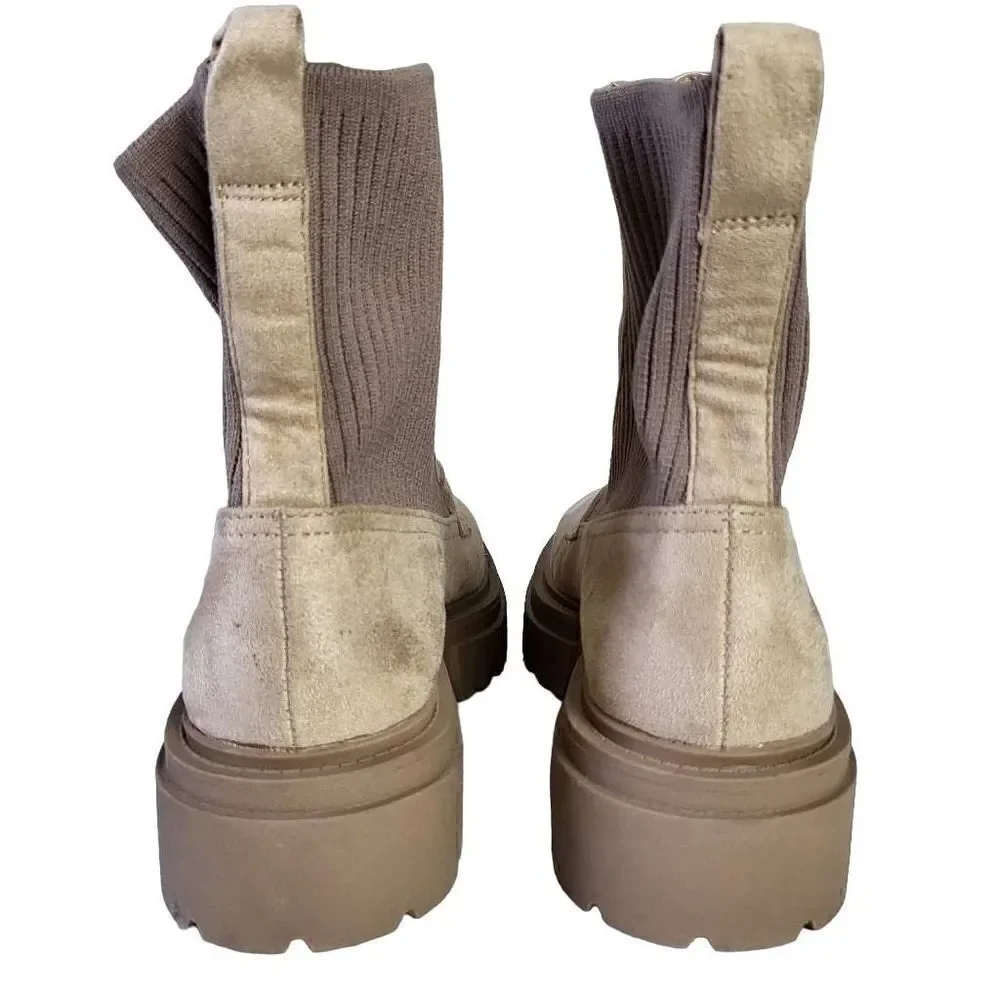 Steven by Steve Madden Aliyah Font Zip Tan Combat Boots Size 8.5